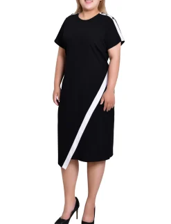 NY Collection Plus Size Short Sleeve Assymetrical Hem Dress