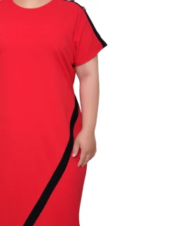 NY Collection Plus Size Short Sleeve Assymetrical Hem Dress