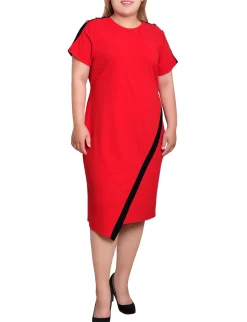 NY Collection Plus Size Short Sleeve Assymetrical Hem Dress