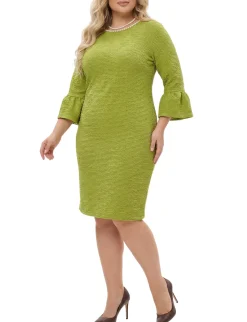 NY Collection Plus Size 3/4 Sleeve Pearl Detail Dress