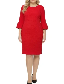 NY Collection Plus Size 3/4 Sleeve Pearl Detail Dress