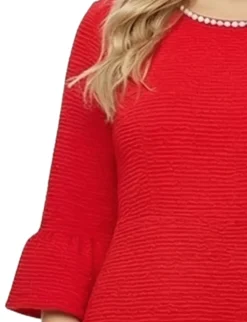 NY Collection Plus Size 3/4 Sleeve Pearl Detail Dress
