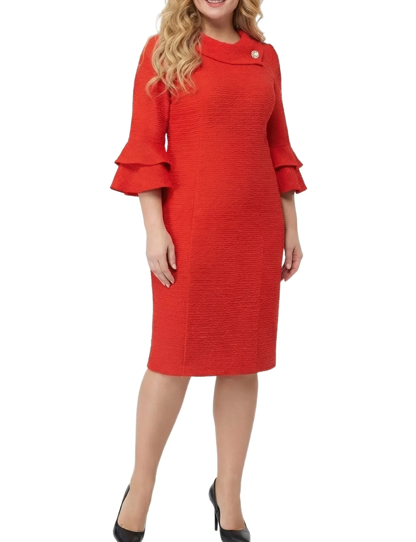 NY Collection Plus Size 3/4 Sleeve Shawl Collar Dress
