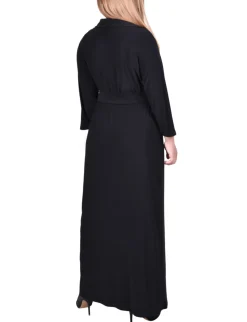 NY Collection Plus Size 3/4 Sleeve Belted Maxi Dress
