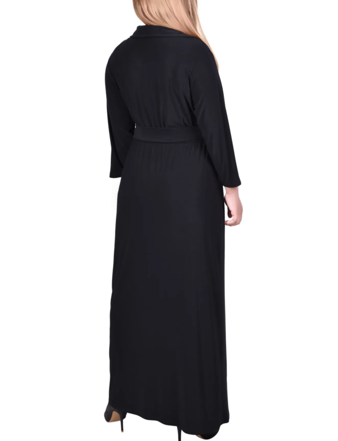 NY Collection Plus Size 3/4 Sleeve Belted Maxi Dress