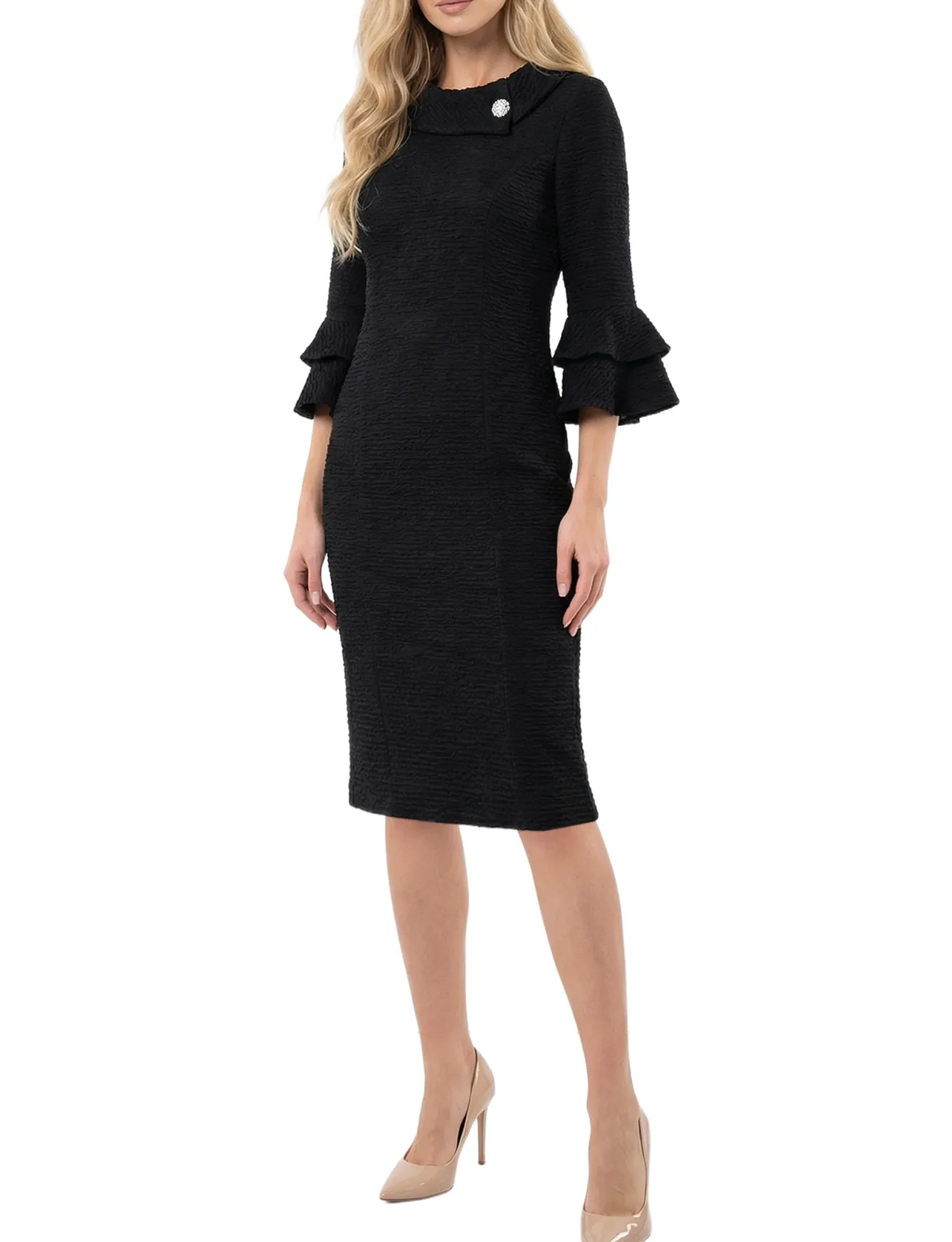 NY Collection 3/4 Sleeve Shawl Collar Dress