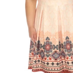 Orange Border Print Fit and Flare Knee Length Dress - Plus
