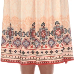 Orange Pleated Skirt with Border Prints - Plus