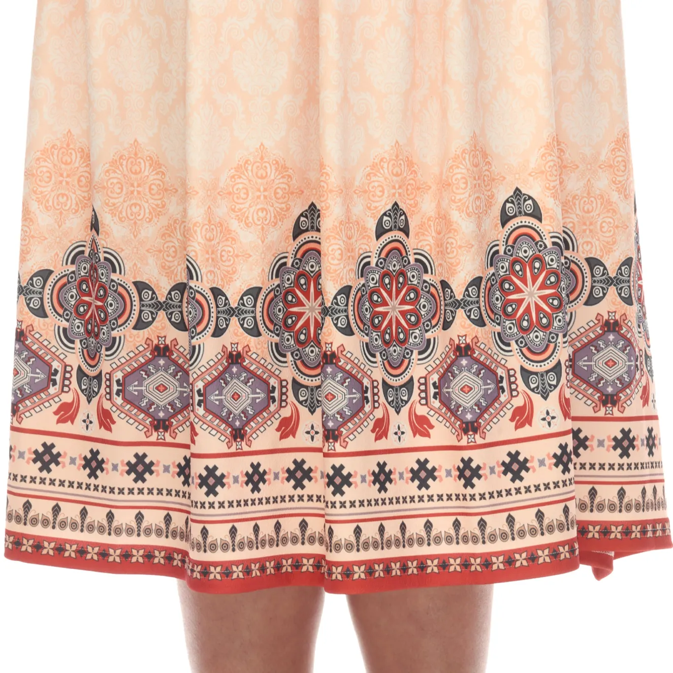 Orange Pleated Skirt with Border Prints - Plus