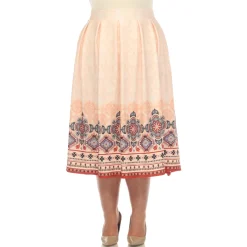 Orange Pleated Skirt with Border Prints - Plus
