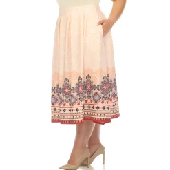 Orange Pleated Skirt with Border Prints - Plus