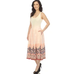 Orange Pleated Skirt with Border Prints