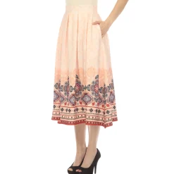 Orange Pleated Skirt with Border Prints