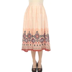Orange Pleated Skirt with Border Prints