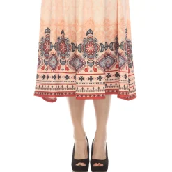 Orange Pleated Skirt with Border Prints