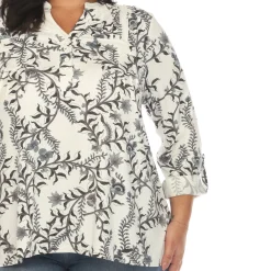 Paisley Button Front Tunic Top - Plus