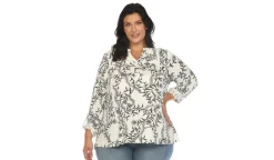 Paisley Button Front Tunic Top - Plus