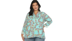 Paisley Button Front Tunic Top - Plus