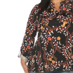 Paisley Button Front Tunic Top - Plus