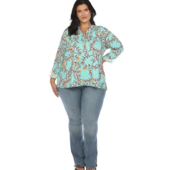 Paisley Button Front Tunic Top - Plus