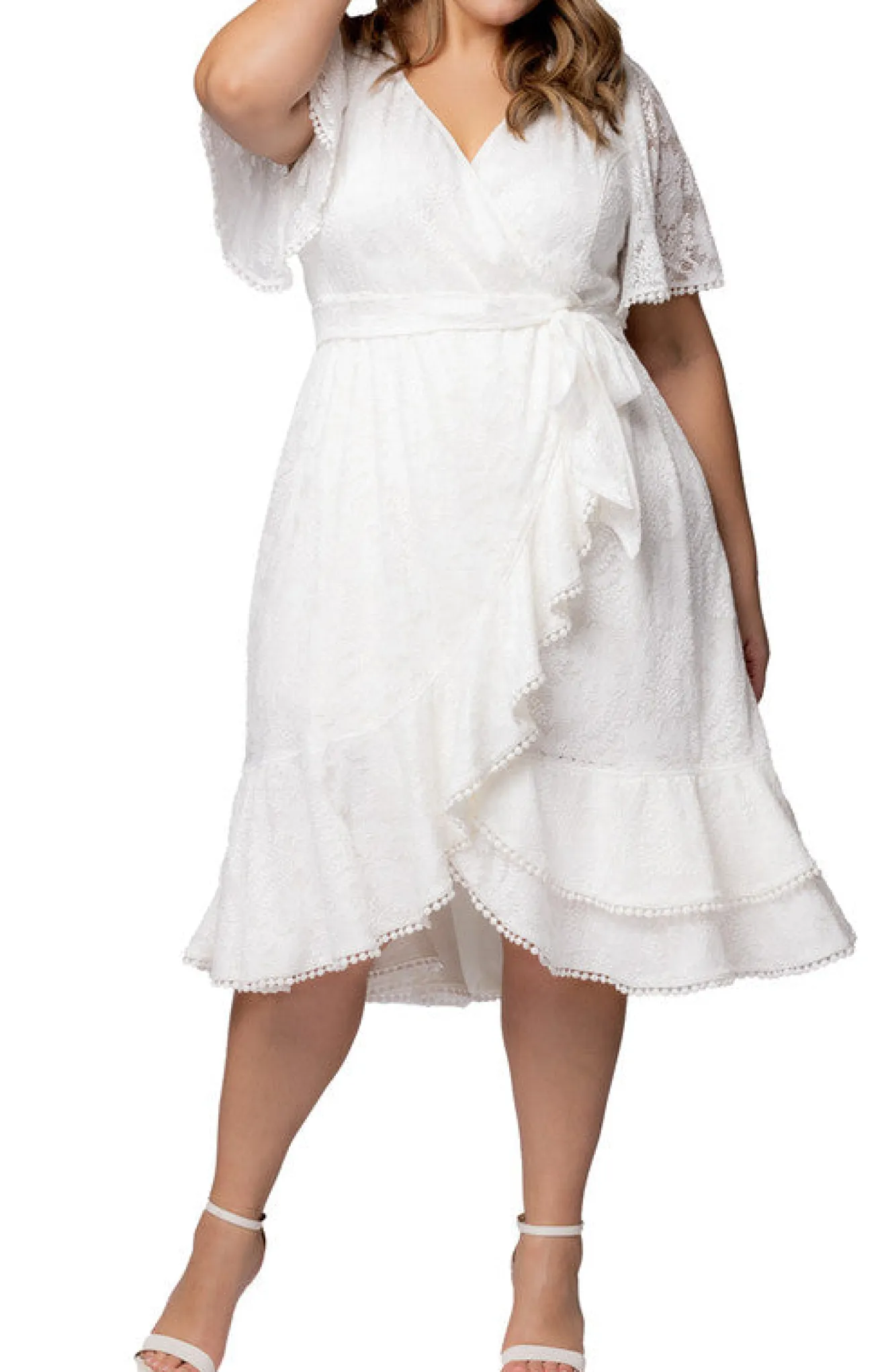 Palermo Lace Faux Wrap Cocktail Dress, White - Plus