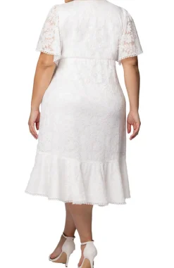 Palermo Lace Faux Wrap Cocktail Dress, White - Plus
