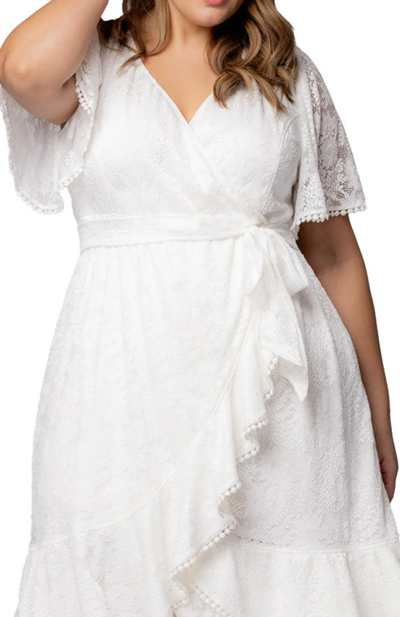Palermo Lace Faux Wrap Cocktail Dress, White - Plus