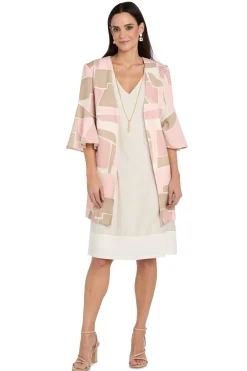 2Pc Jacket Dress with Printed Jacket and Necklace