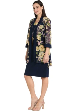 2-Piece Jacket Dress with Detachable Necklace, Navy/Yellow