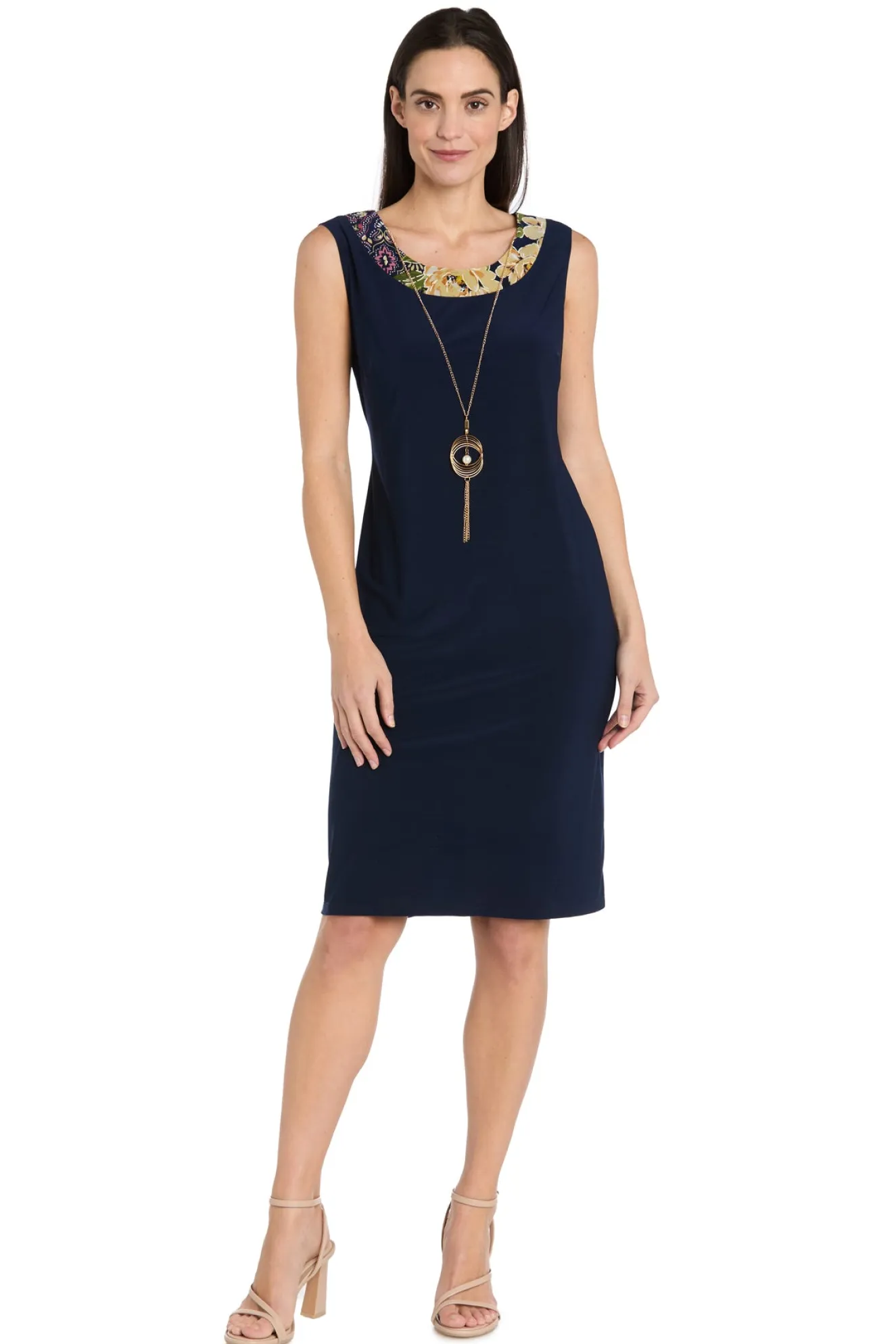 2-Piece Jacket Dress with Detachable Necklace, Navy/Yellow