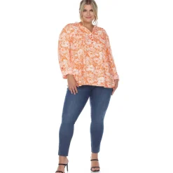 Pleated Long Sleeve Floral Print Blouse - Plus