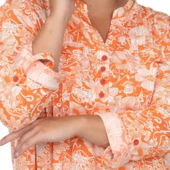 Pleated Long Sleeve Floral Print Blouse - Plus