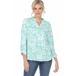 Pleated Long Sleeve Floral Print Blouse