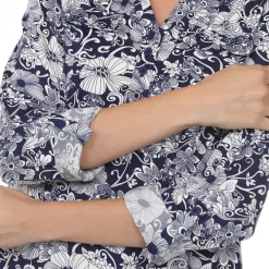 Pleated Long Sleeve Floral Print Blouse