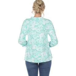Pleated Long Sleeve Floral Print Blouse