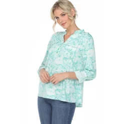 Pleated Long Sleeve Floral Print Blouse