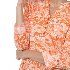 Pleated Long Sleeve Floral Print Blouse