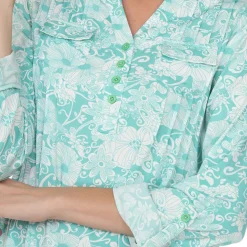 Pleated Long Sleeve Floral Print Blouse