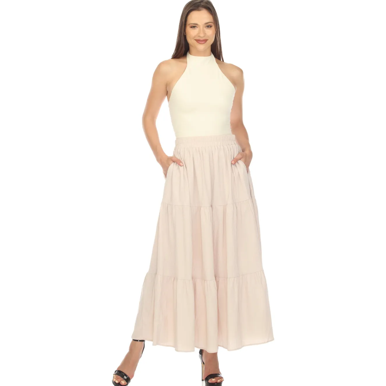 Pleated Tiered Maxi Skirt