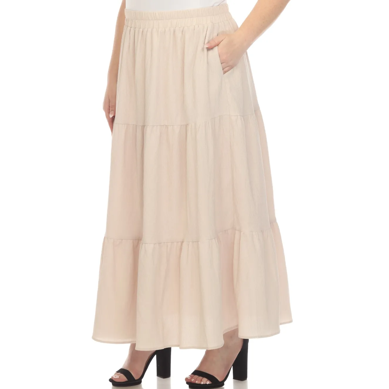 Pleated Tiered Maxi Skirt - Plus