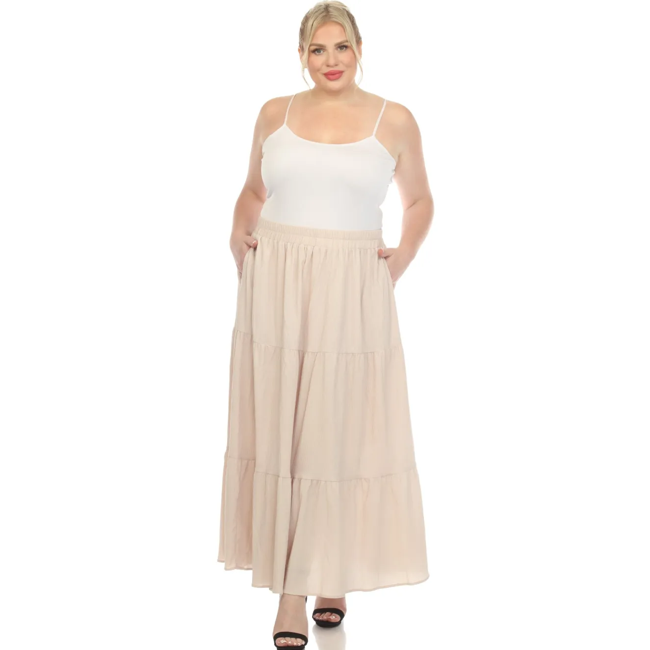 Pleated Tiered Maxi Skirt - Plus