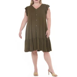 Plus Size Button Front Tiered Swing Dress