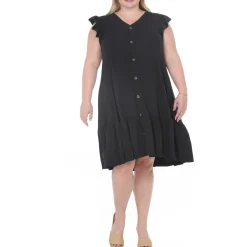 Plus Size Button Front Tiered Swing Dress