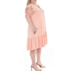 Plus Size Button Front Tiered Swing Dress