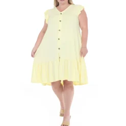 Plus Size Button Front Tiered Swing Dress