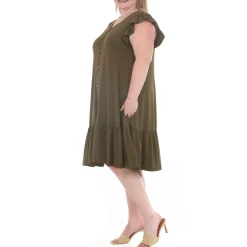 Plus Size Button Front Tiered Swing Dress