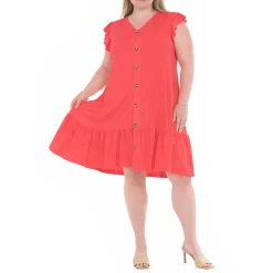 Plus Size Button Front Tiered Swing Dress