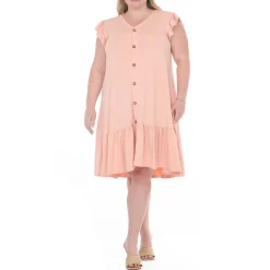 Plus Size Button Front Tiered Swing Dress