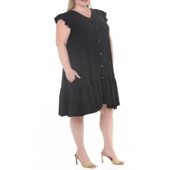 Plus Size Button Front Tiered Swing Dress