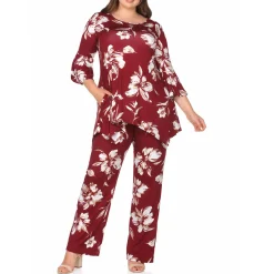 Plus Size Floral Tunic Top & Wide-Leg Pant Set